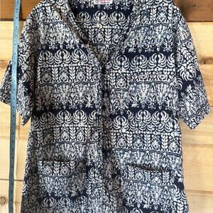 Antik Batik Navy and Cream Button Down Shirt